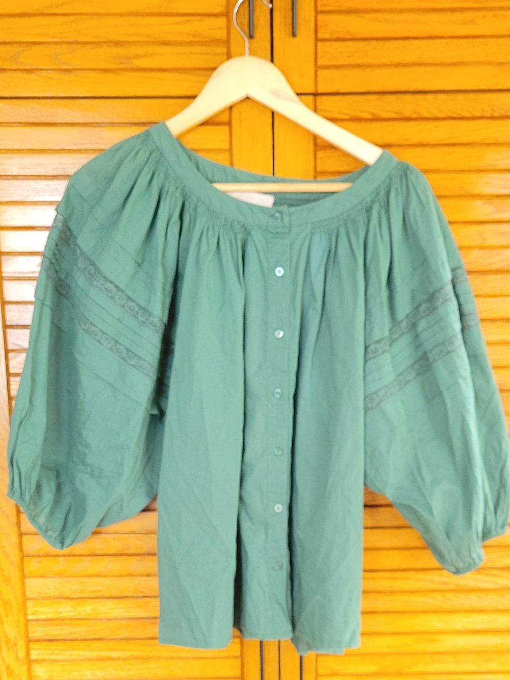 Vanessa Bruno Teal Button-Front Blouse with Puff Sleeves